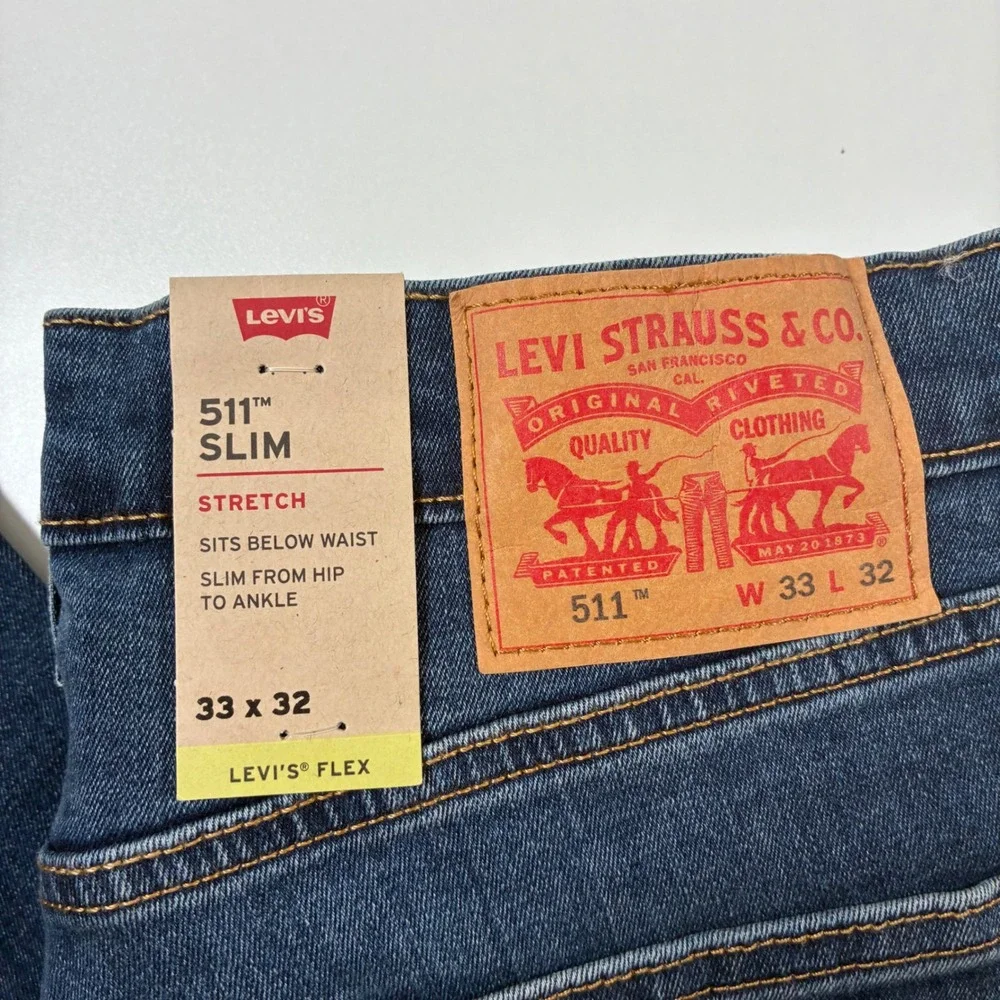 NEW‎ Levi's 511 Slim Jeans 33x32 Blue Stretch WaterLess USA Cowboy